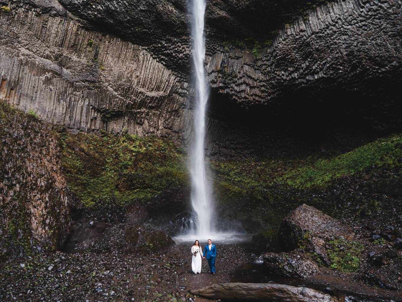 Bride and Groom after their Latourell Falls elopement